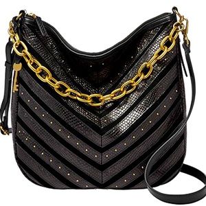 Fossil Jolie Hobo Black Python and Gold Chain